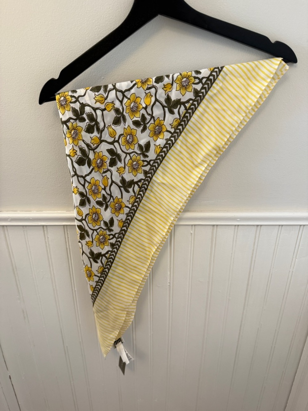 J. Crew 100% Silk Yellow Floral & Stripe Scarf